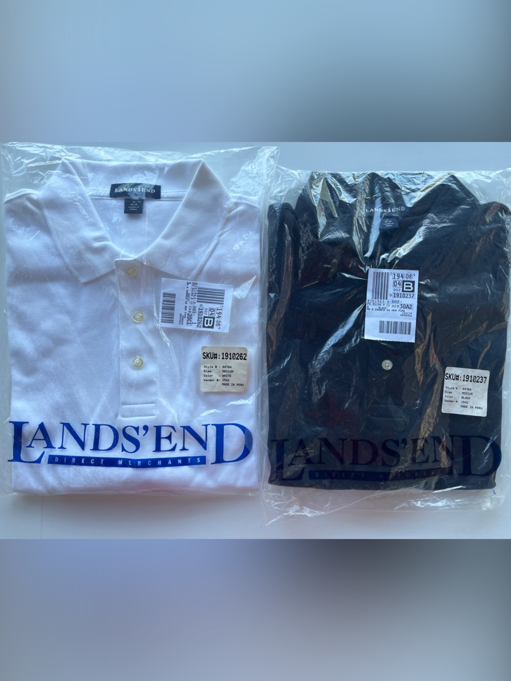 Lot Of 2 Land’s End Men’s Pima Cotton Enhanced Short Sleeve Black White Medium